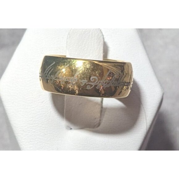 Whimsical Fantasy Lord Of The Rings Heavy Gold Tone Engraved One Ring Size 6 - Picture 1 of 14